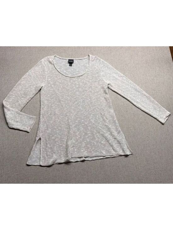 Eileen Fisher Tops - Eileen Fisher Open Knit Linen Blend Long Sleeve Sweater Oatmeal Beige Side Slit